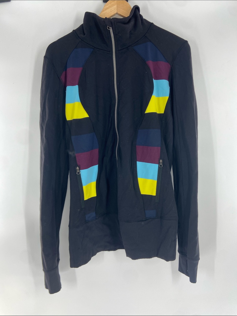 Lululemon Black Nice Asana Jacket With Colored Stripes Size M Gently Used